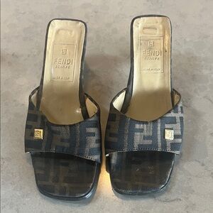 Fendi Women's Black and Brown Monogram Mules
